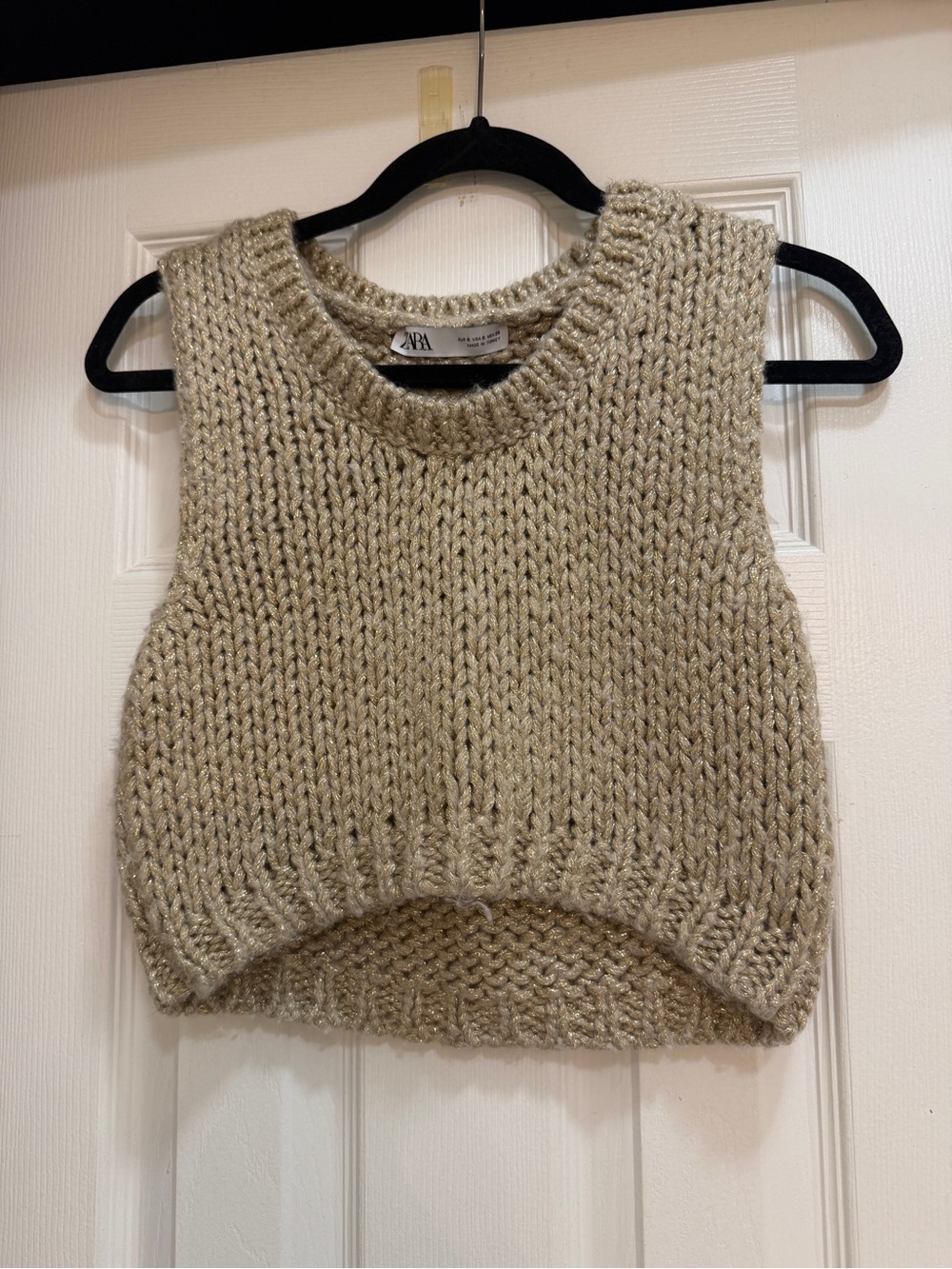 Zara Metallic Gold Knit Cropped Sweater Vest
